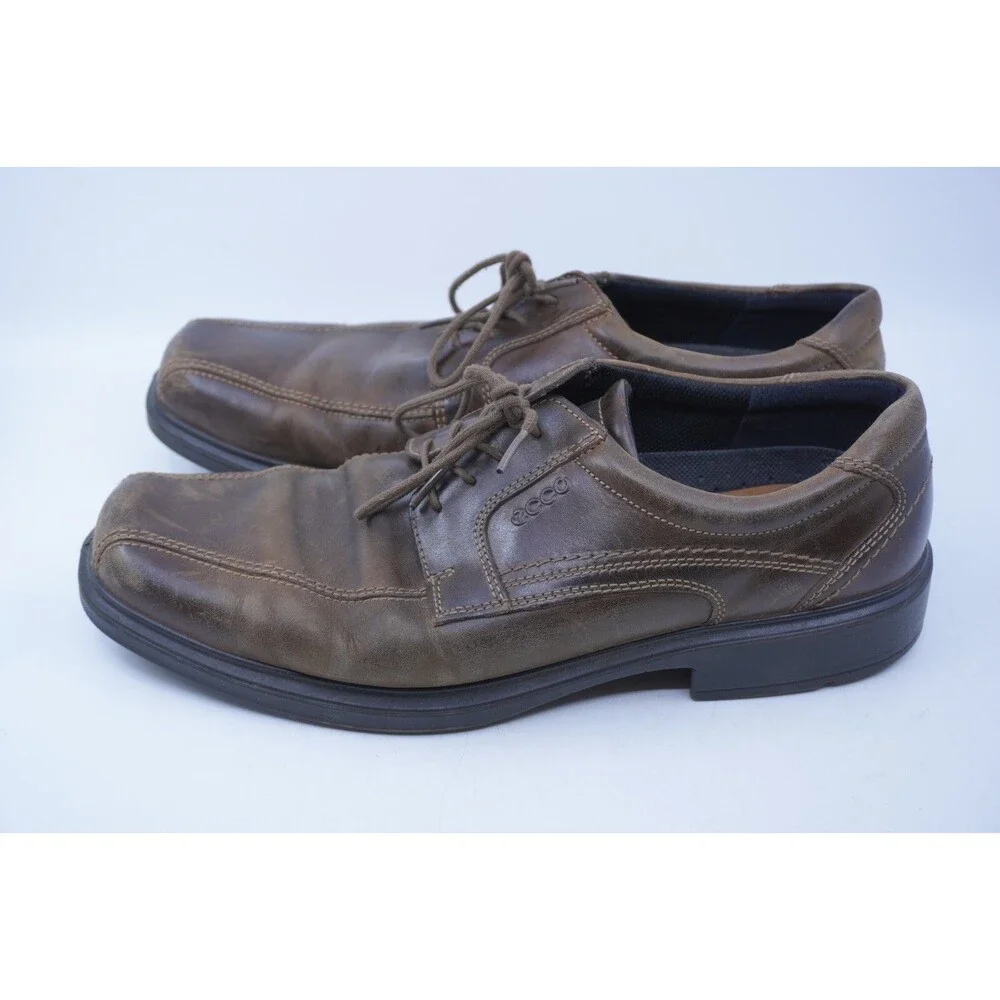 Ecco Mens Brown Leather Helsinki Lace Up Bicycle Toe Dress Oxfords EU 46 US 12